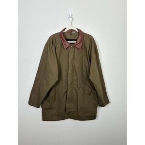 Retro Leather Collar Canvas Barn Coat Men's XL Utility Workwear Outdoor Jacket